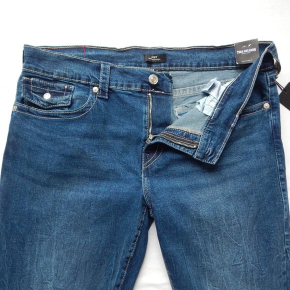 NWT MEN’S TRUE RELIGION RICKY SN FLAP Relaxed Straight Blue Indigo JEANS 38 x 34 - Picture 6 of 8